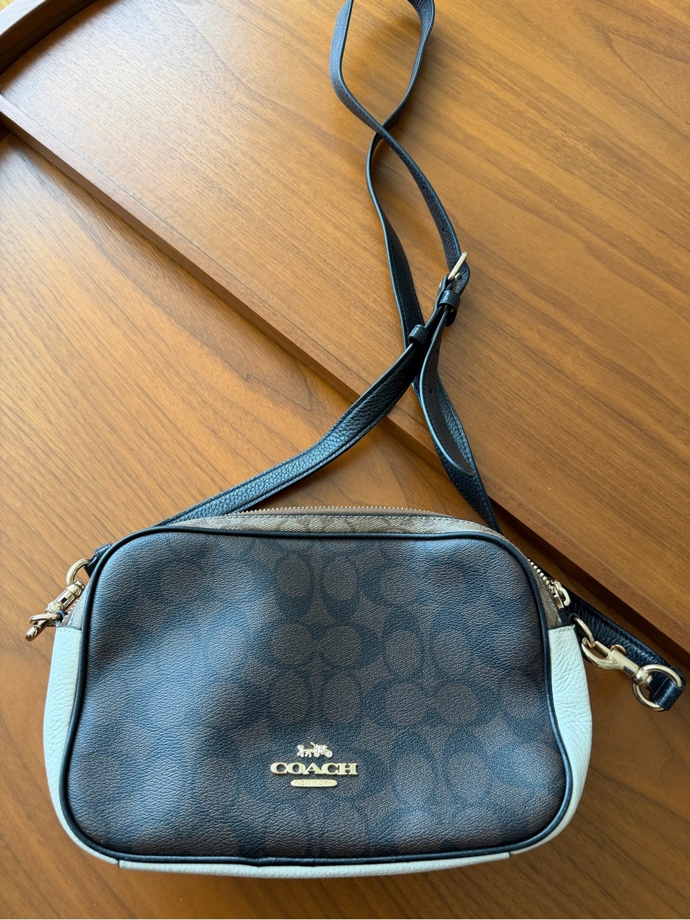 Coach Black Signature Crossbody with White Trim